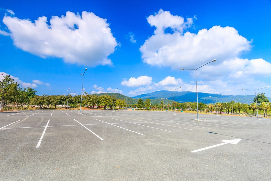 newly paved parking lot for commercial space in Western North Carolina